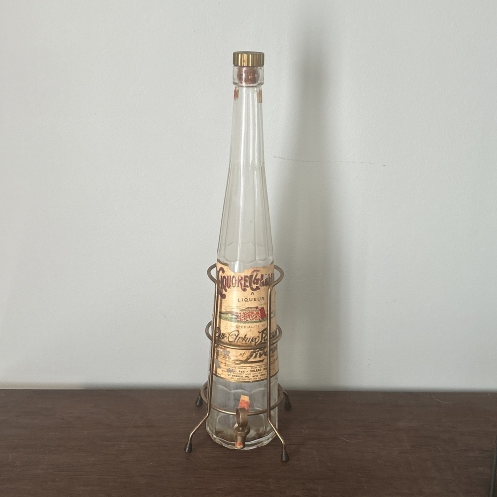 Vtg Liquore Galliano 22.5" Glass Liquor Bottle Spigot, METAL STAND & CORK Logo‎